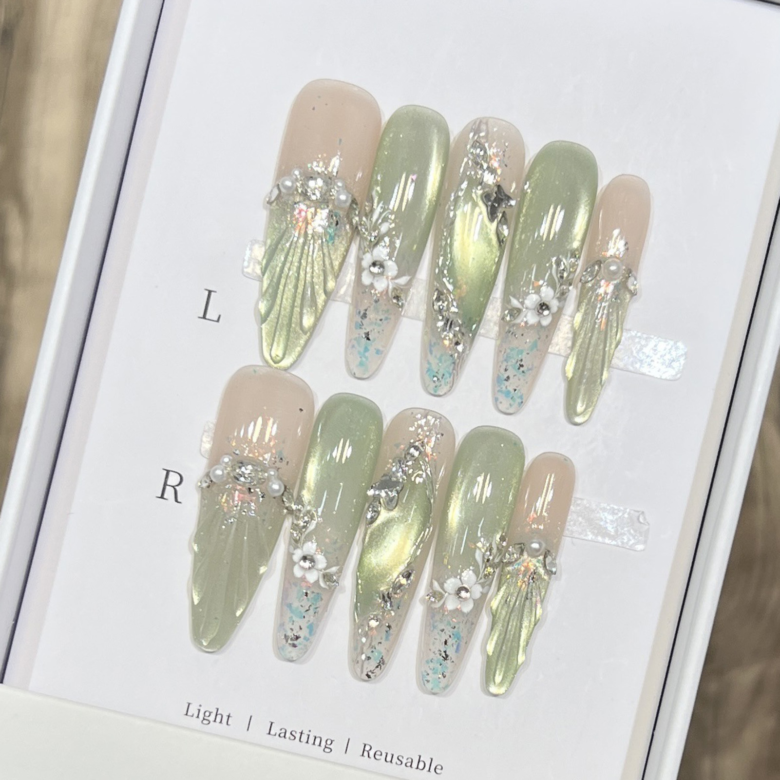 Resin Art Flower - 10 pçs longo amêndoa unhas falsas