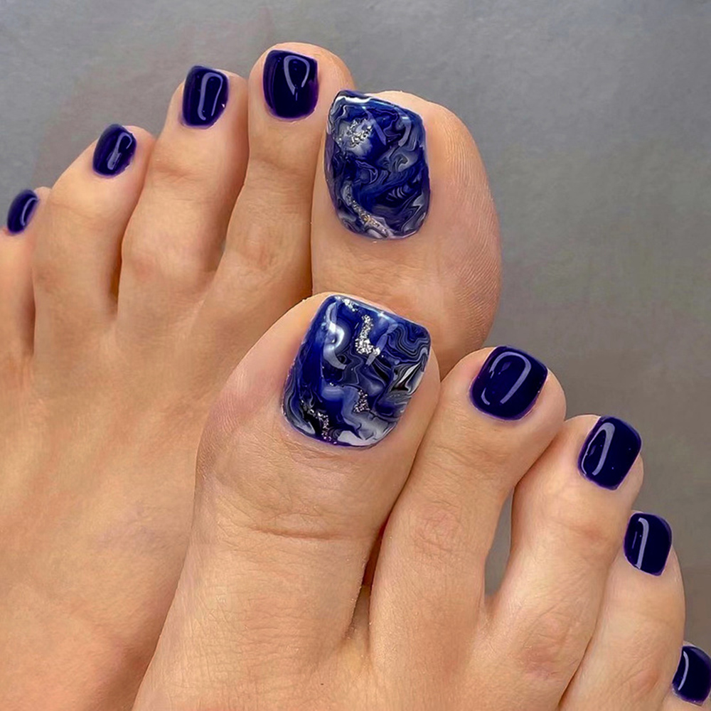 Resin Art Glitter - 24 pçs brilhante azul unhas falsas