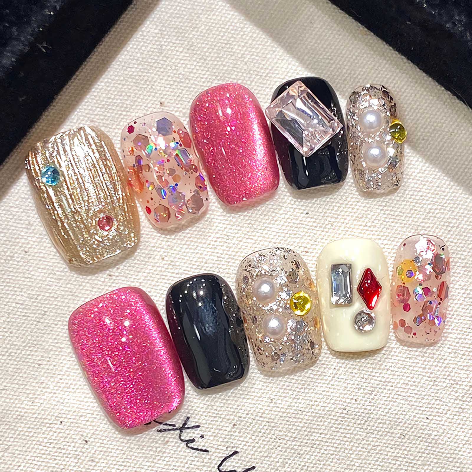 Resin Art Glitter - Imprensa artesanal nas unhas, lantejoulas rosa,