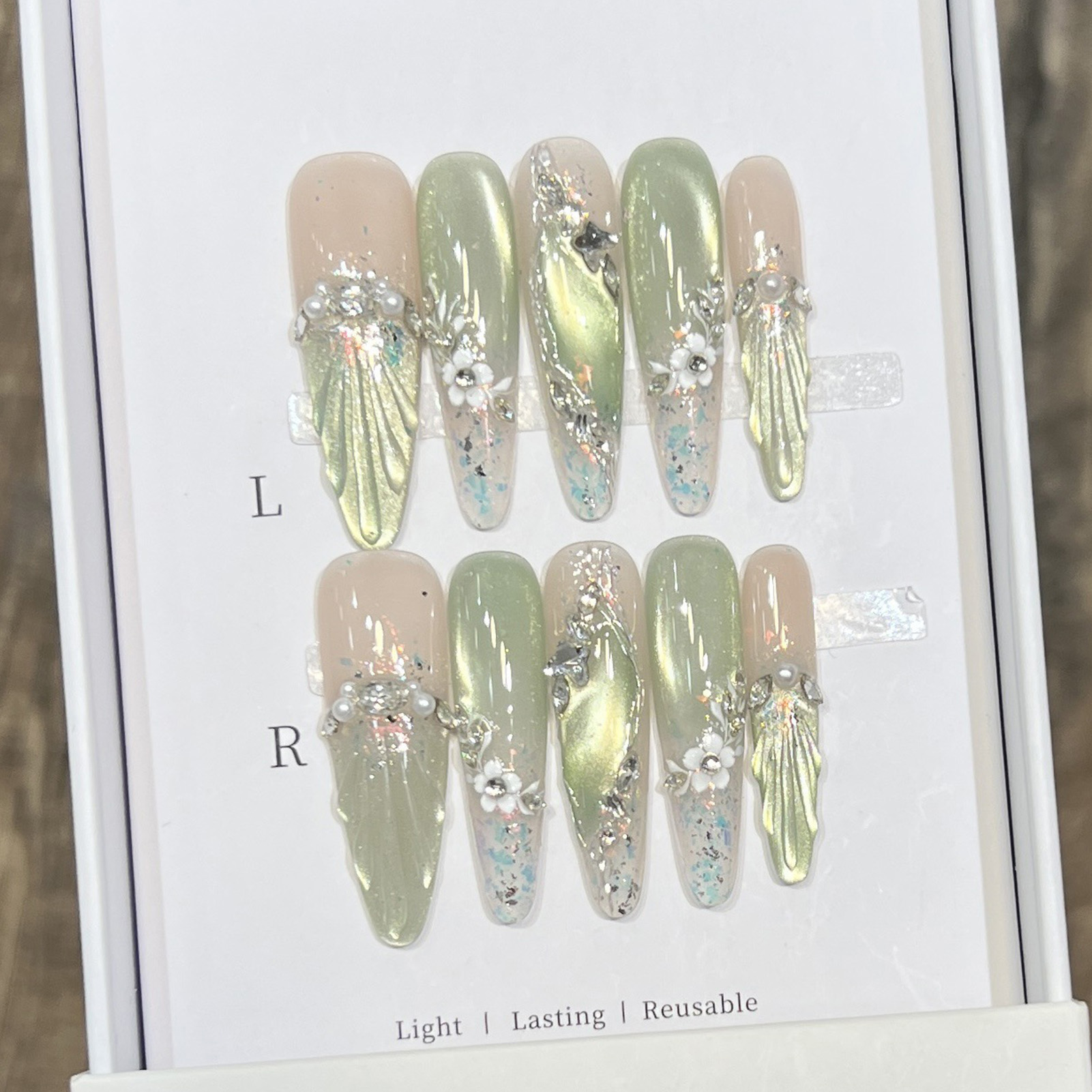 10 pçs longo amêndoa unhas fal - Resin Art Flower avaliação e preço