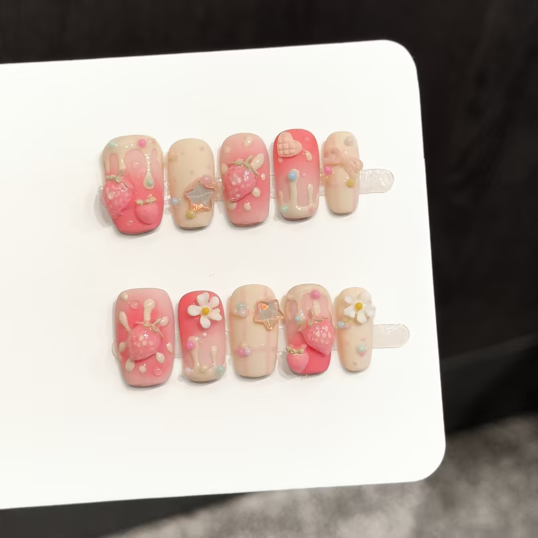 10PCS Unhas Postiças Quadradas - Resin Art Flower avaliação e preço