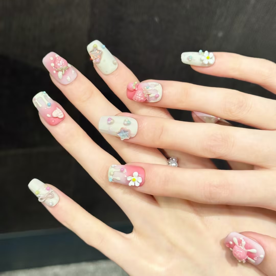10PCS Unhas Postiças Quadradas - Resin Art Flower avaliação e preço