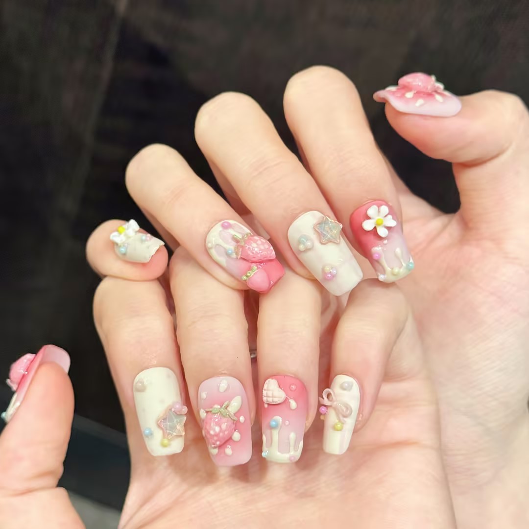 10PCS Unhas Postiças Quadradas - Resin Art Flower avaliação e preço