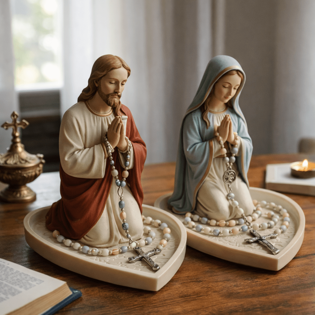 Estátua de Jesus e Virgem Mari - Resin Art Tray avaliação e preço